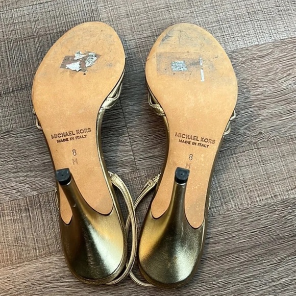 Michael Kors Gold Metallic Sandal Slingback Heels size 8 - Picture 3 of 7